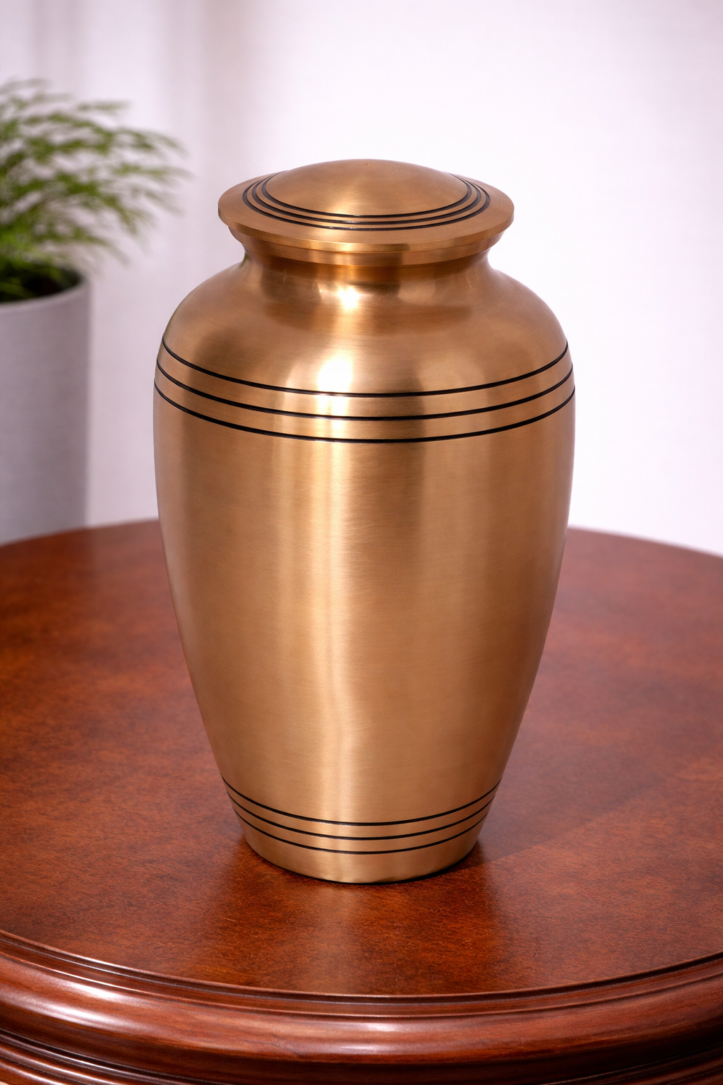 Classic handcrafted aluminium cremation urn with brushed bronze finish