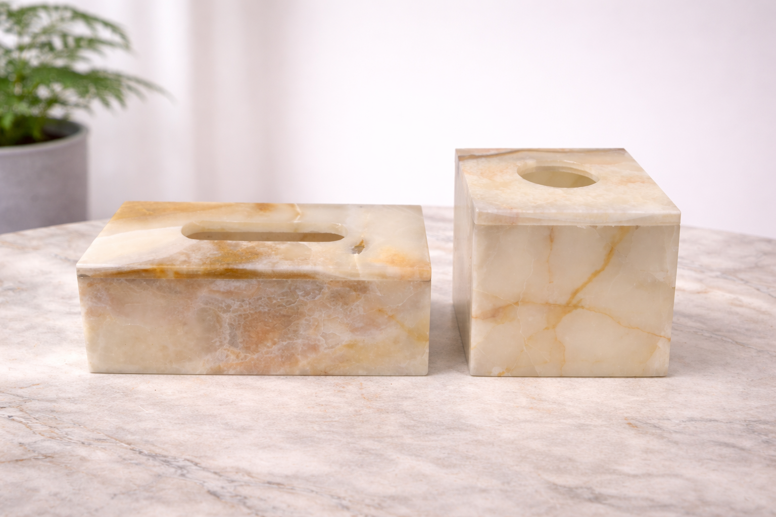 Premium natural marble tissue box set with elegant polished finish