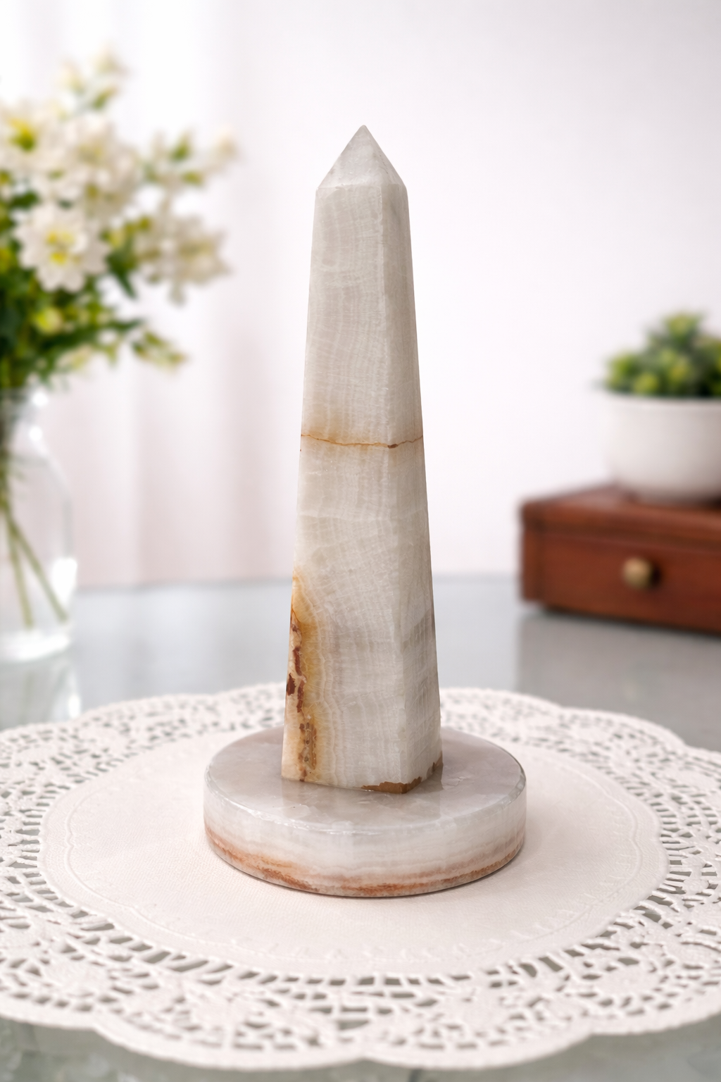 White marble Washington Monument obelisk sculpture with polished natural finish