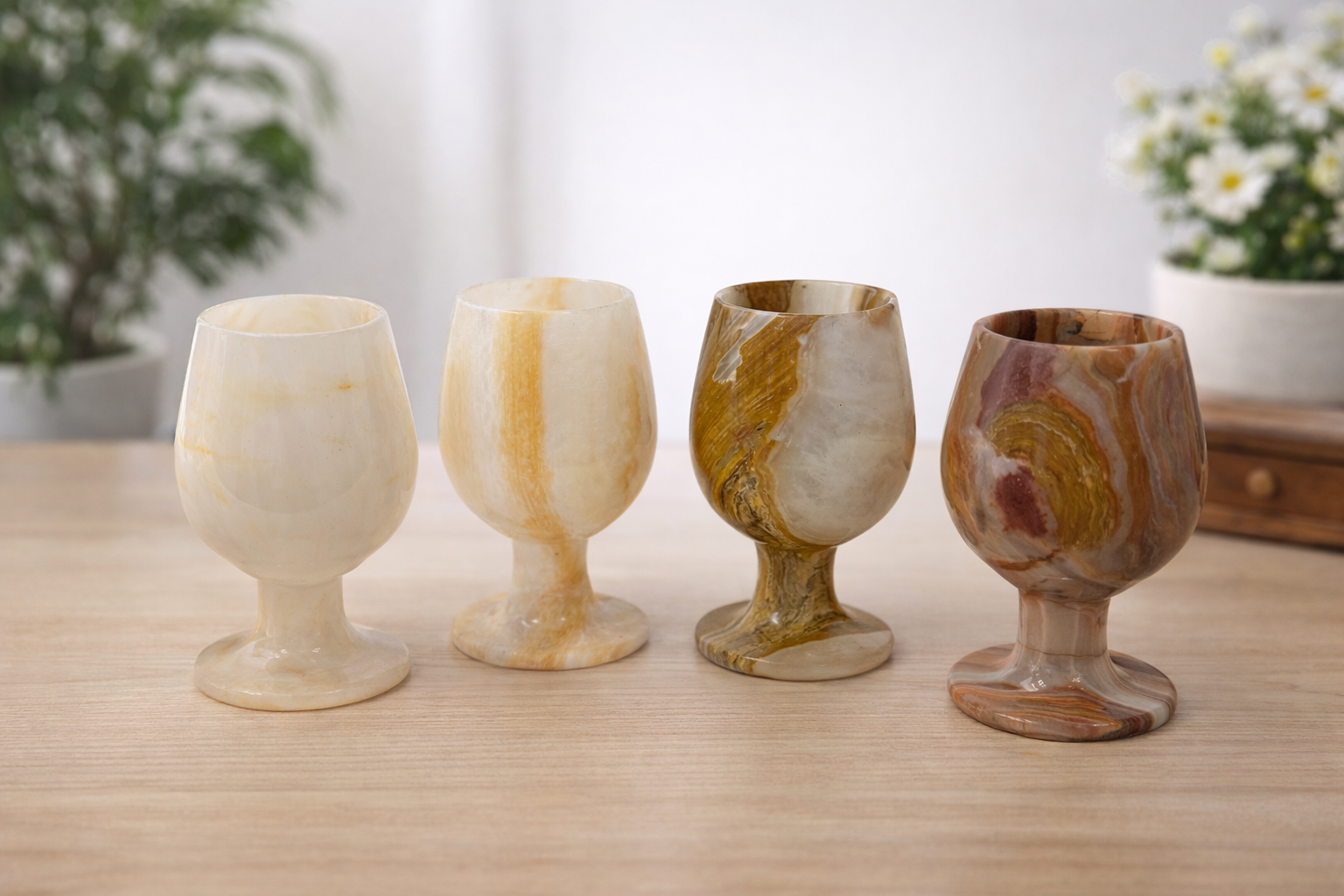 Elegant natural marble wine set with polished finish