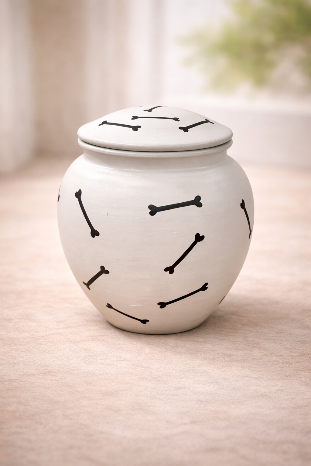 Biodegradable pet cremation urn with bone pattern design