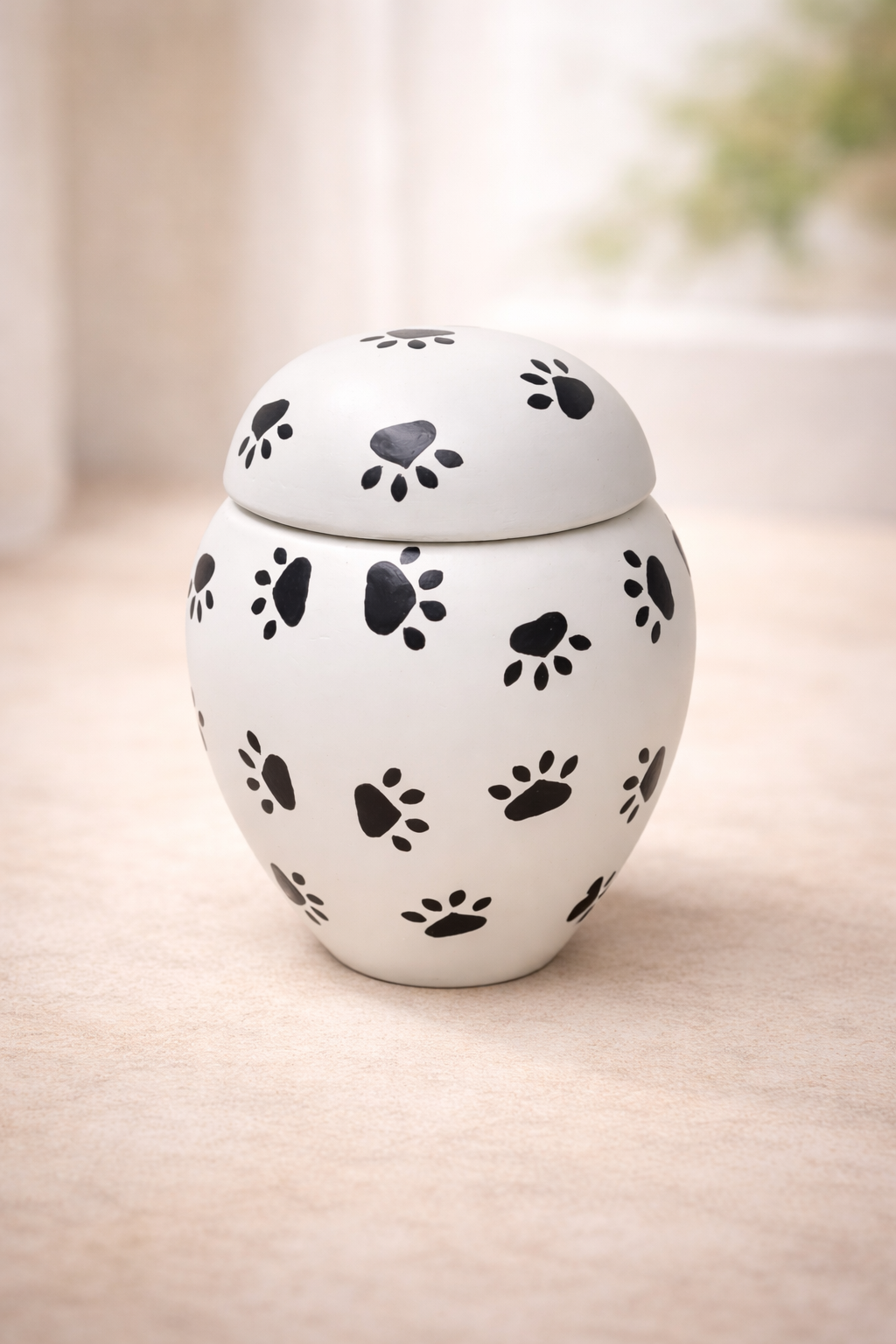 Biodegradable pet cremation urn with paw print design