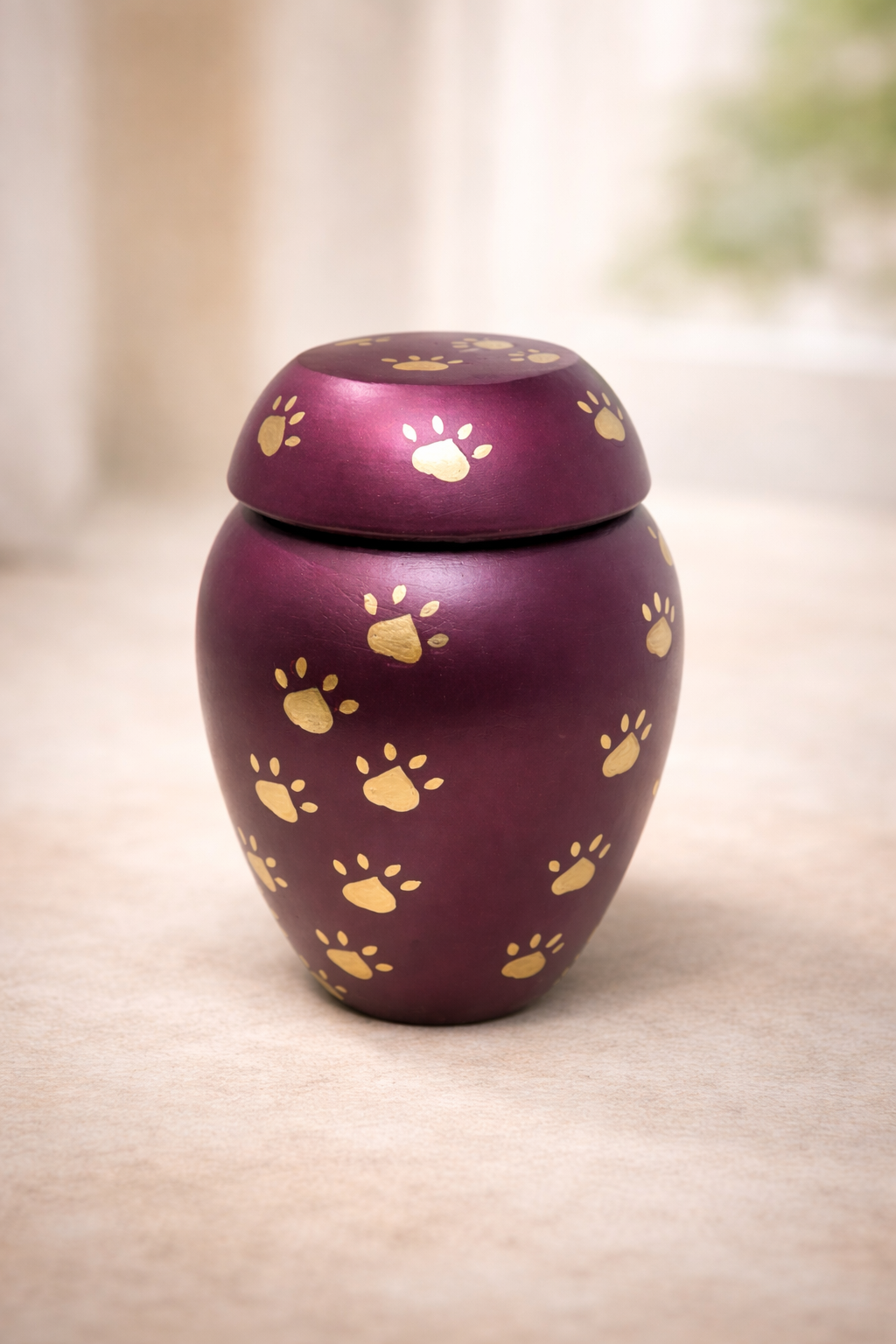 Biodegradable pet cremation urn with elegant maroon finish