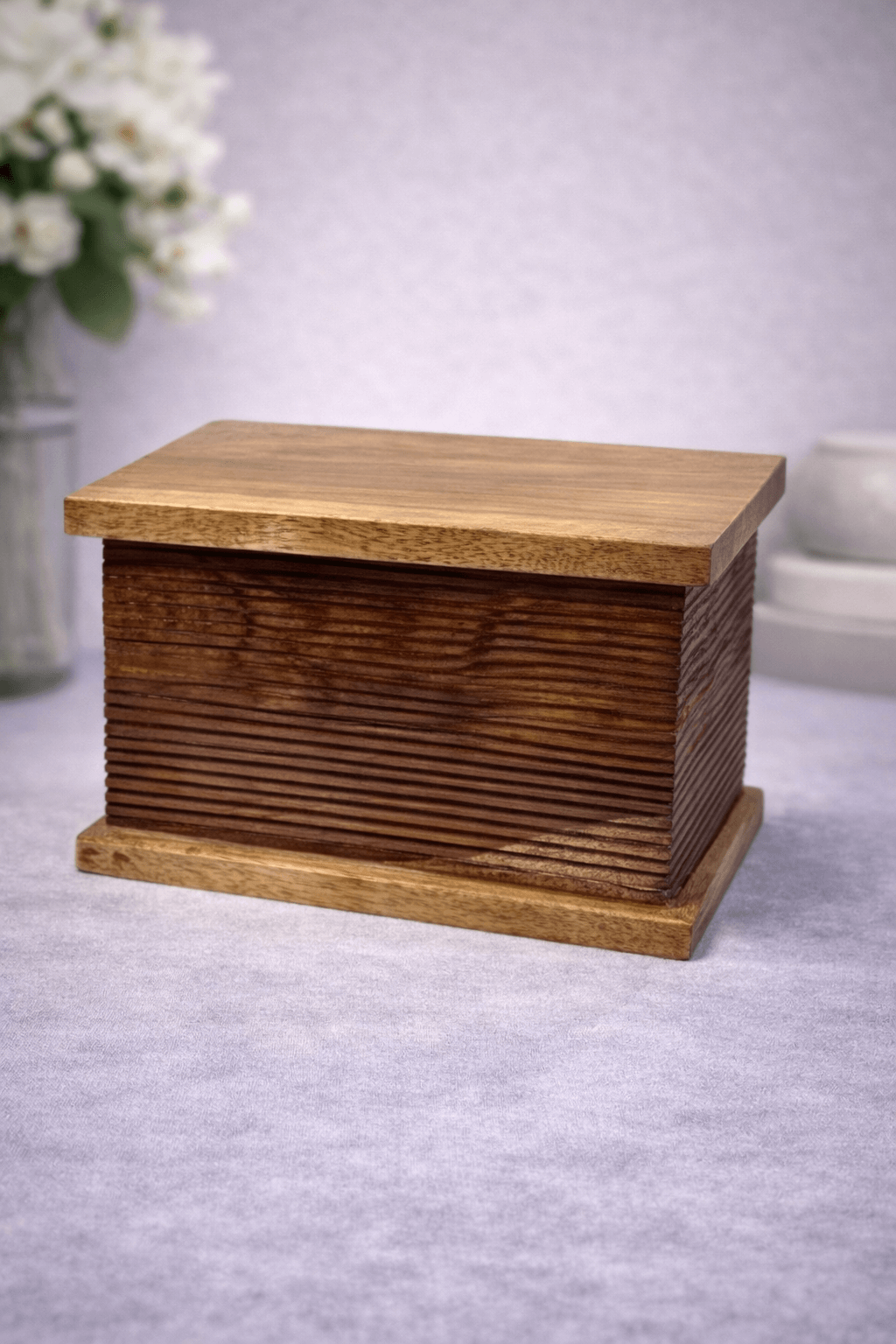Modern handcrafted wooden urn box with a minimalist design